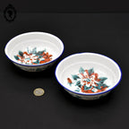 Lot 2 bols calottes rond fleuri en tôle fer émaillé vintage rétro D 14 cm