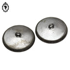 Lot 2 boutons gris argenté à queue métal arabesque noire D 2,8 cm vintage