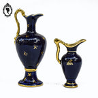 Lot 2 petites aiguières vases bec anse bleu et doré porcelaine de Limoges vintage