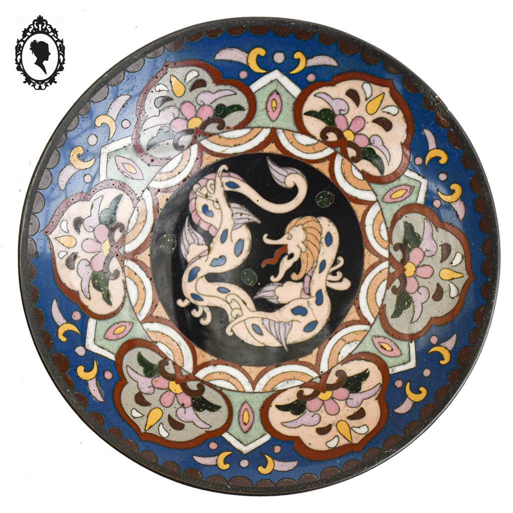 Lot 2 petites assiettes asiatiques émaux cloisonnés dragon vintage 1950