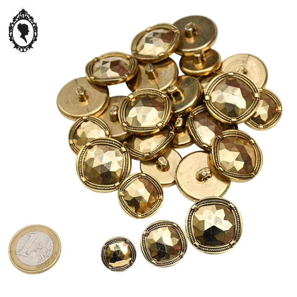 Lot 25 boutons dorés effet facetté à queue plastique D 2,5 cm