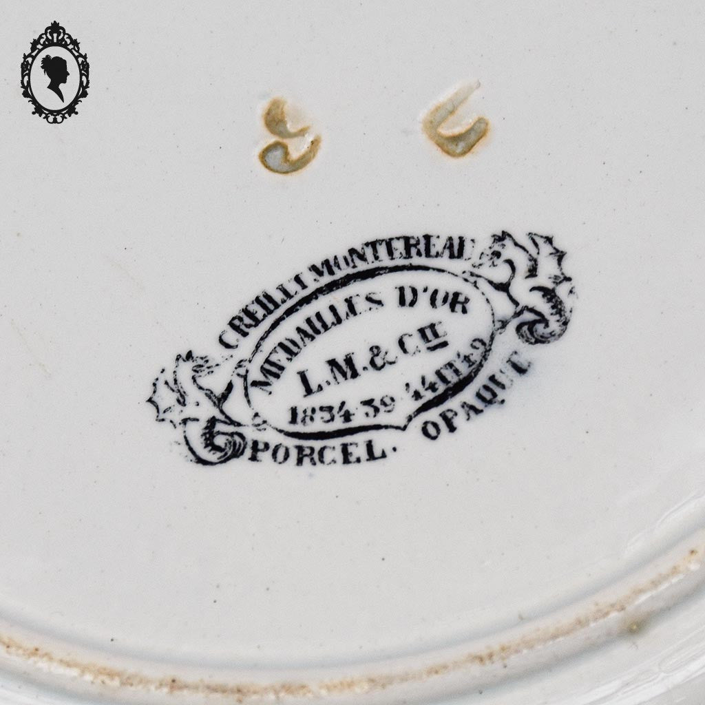Lot 3 assiettes à dessert blanc et noir en porcelaine anciennes Macédoines Creil et Montereau