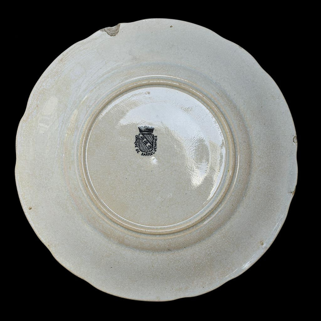 Lot 3 assiettes à dessert parlantes beige noir opaque de Sarreguemines anciennes