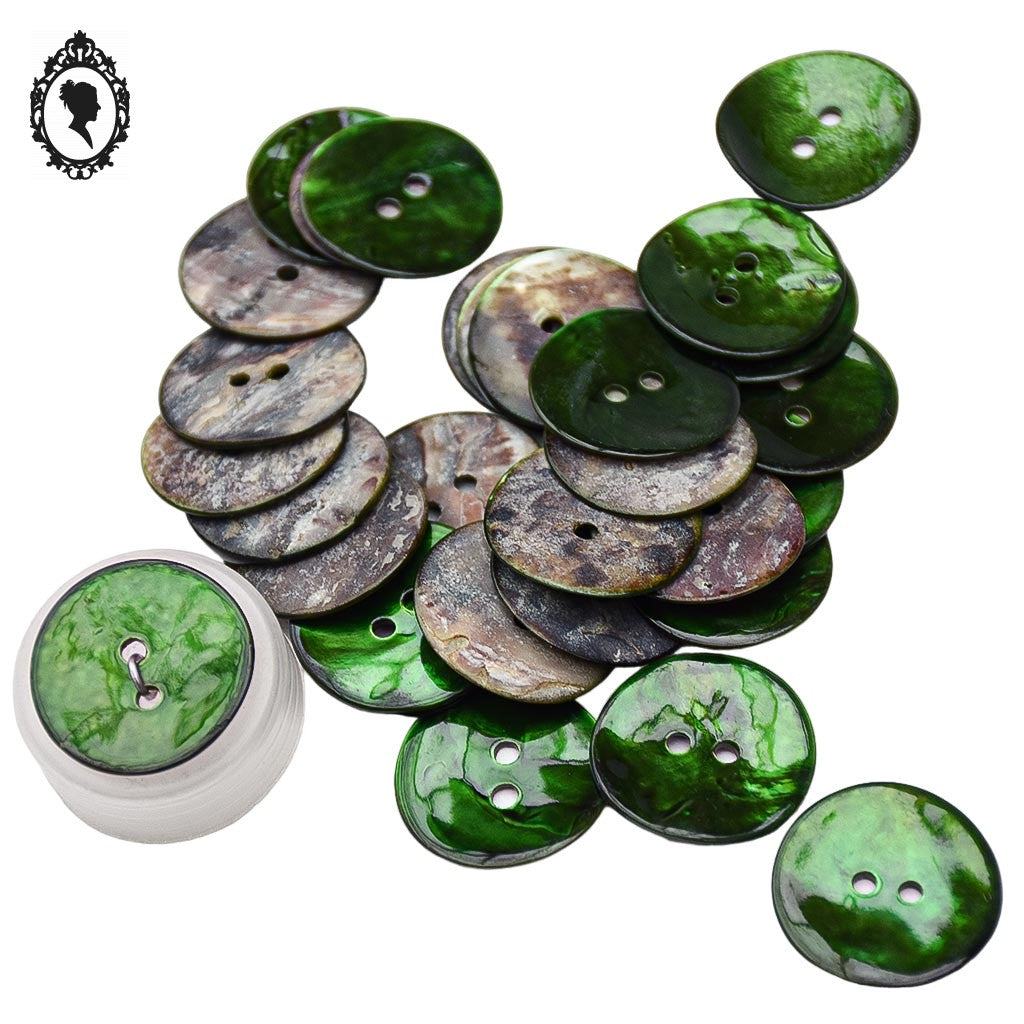Lot 30 boutons verts en nacre rond ancien vintage D 2,2 cm 22 mm
