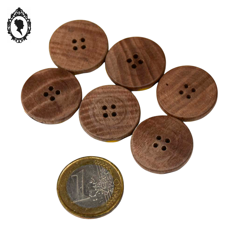 Lot 6 boutons ronds en bois naturel jaune marron à relief vintage D 2,2 cm