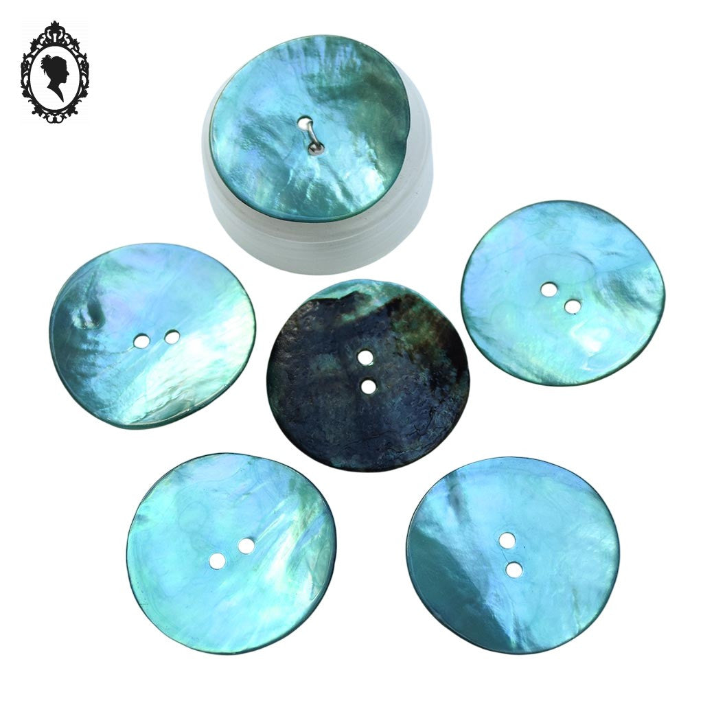 Lot 6 gros boutons bleu en nacre rond ancien vintage D 3,4 cm