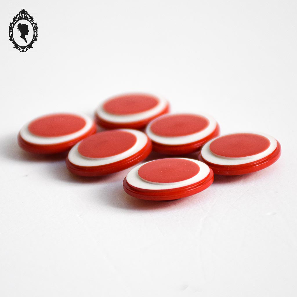Lot 6 petits boutons enfant plats ovales œil rouge et blanc vintage