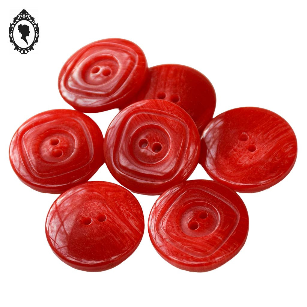 Lot 7 gros boutons plats ronds rouge D 2,7 cm vintage