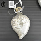 Lot de 3 boules de noël feuille en verre argent blanc mercurisé shabby chic