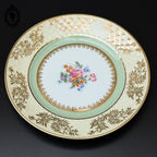 Lot service 9 assiettes à dessert fleuries beige vert U C Limoges vintage