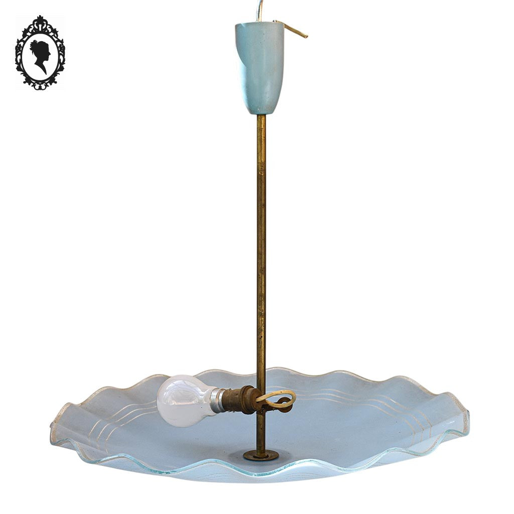 Lustre bleu suspension vasque coupe en verre vintage