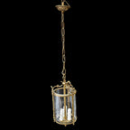 Lustre plafonnier lanterne cage 3 lumières verre bronze doré vintage