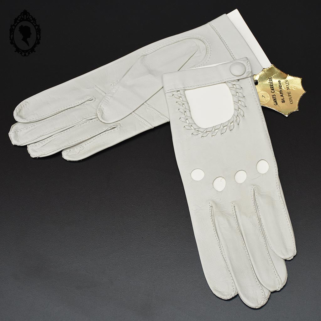 Magnifiques gants femme cuir souple gris clair beige T 7 vintage et neuf