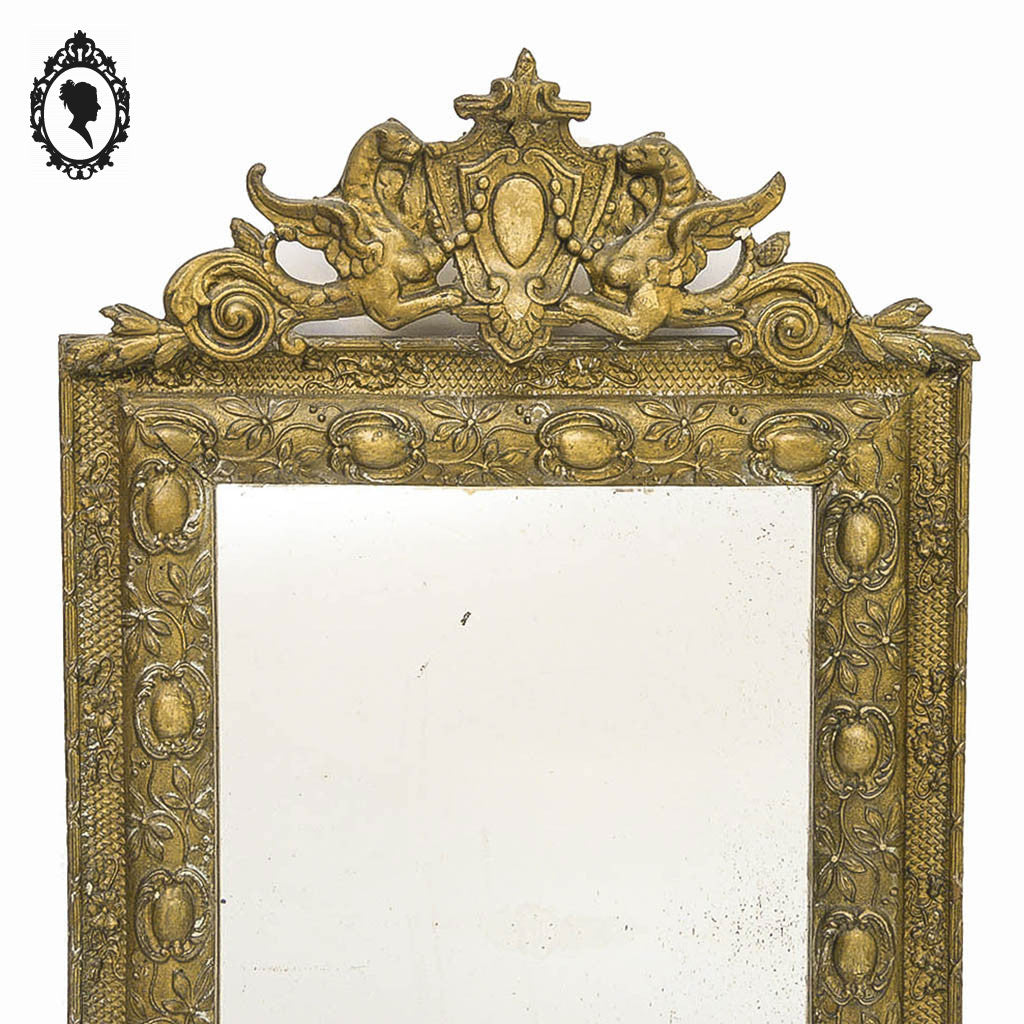 Miroir ancien avec fronton chimère phénix doré style Régence ou Napoléon 3 H 60 cm