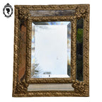 Miroir mural à parclose métal repoussé doré ancien Napoléon III H 47 cm