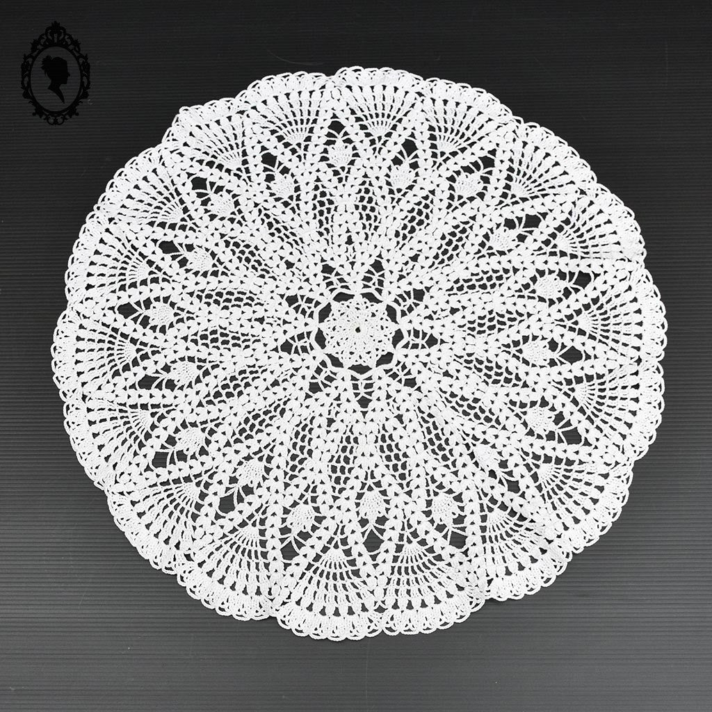 Napperon ajouré fleur rond crochet blanc D 54 cm losange art déco ancien vintage