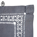 Napperon brodé lin gris carré 26 cm jours échelle et faisceaux fait main vintage
