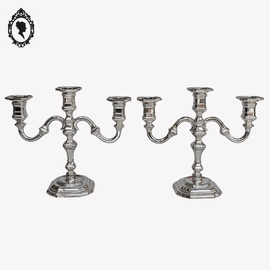 Paire de bougeoir à poser 3 feux ou 3 bougies métal gris BMF vintage