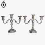 Paire de bougeoir à poser 3 feux ou 3 bougies métal gris BMF vintage