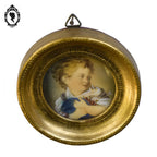 Petit cadre miniature portrait Enfant aux cerises Fragonard sur ivoire signé ancien