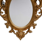 Petit miroir glace cadre ovale mural doré fronton arabesque baroque H 35 cm vintage