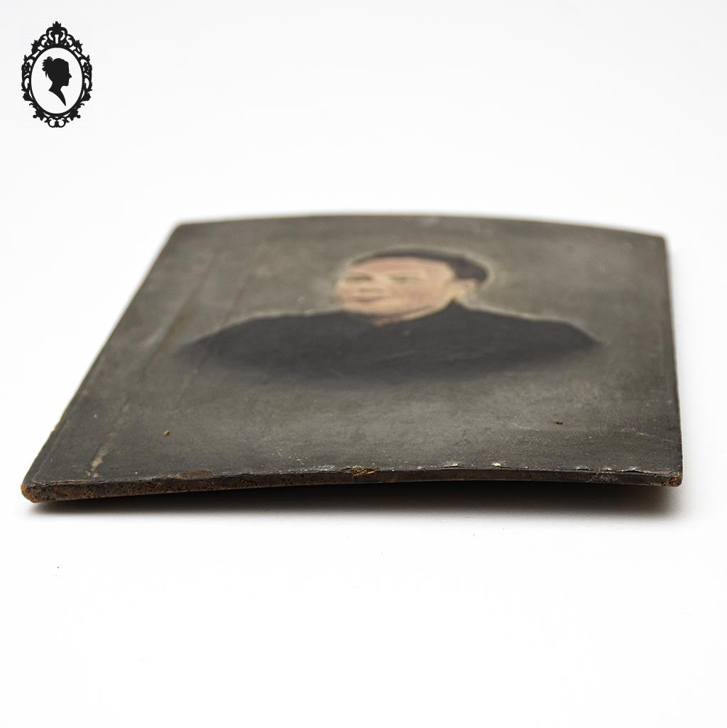 Photo rehaussée en peinture ancienne portrait d’une femme sur bois