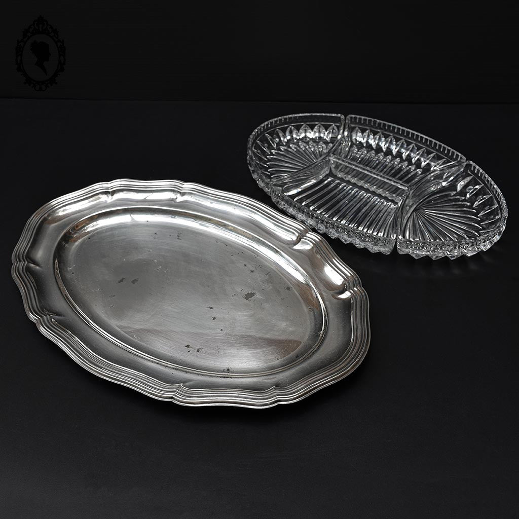 Plateau serviteur métal et 4 compartiments cristal pour apéritif