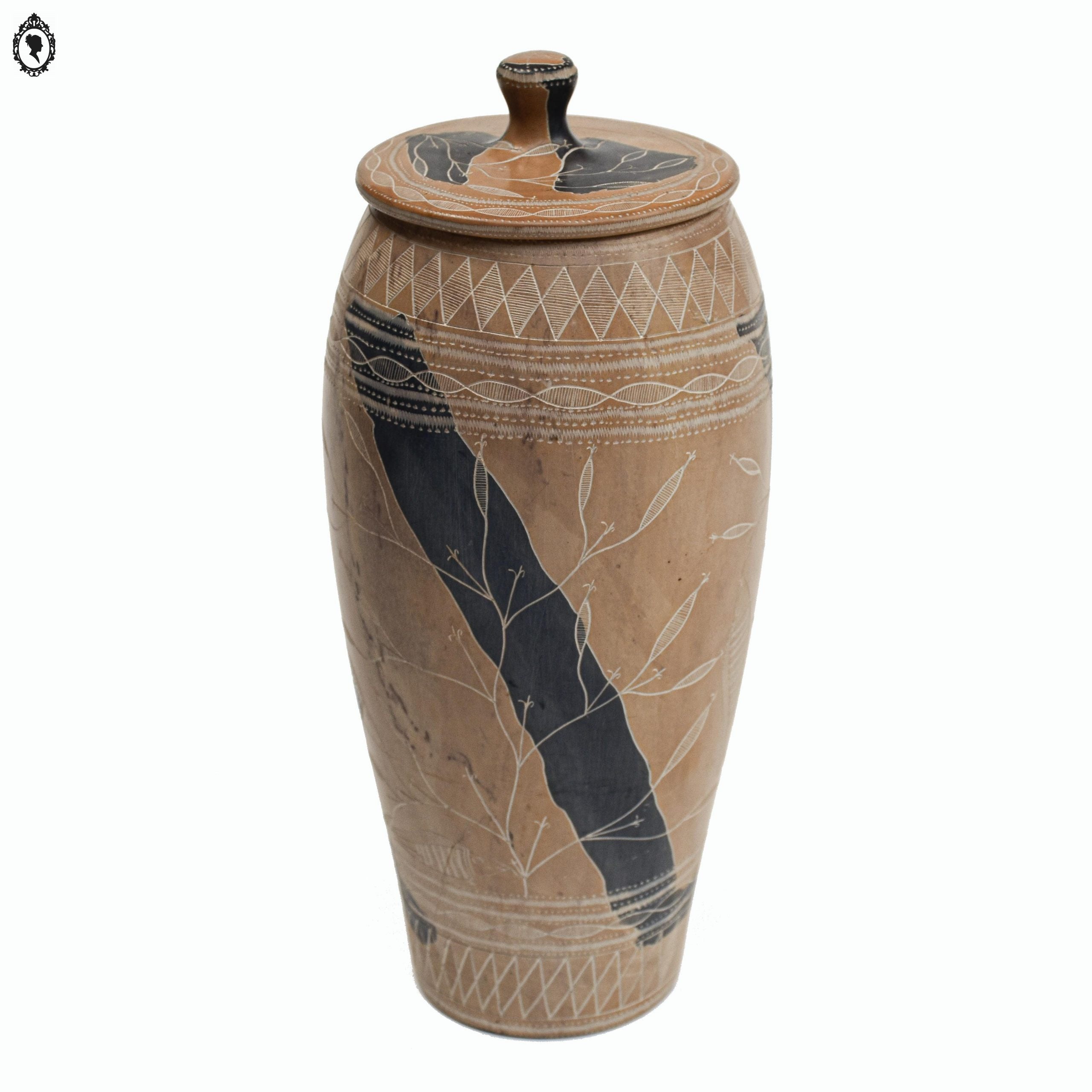 Pot grec jarre urne grecque avec couvercle en terre cuite argile