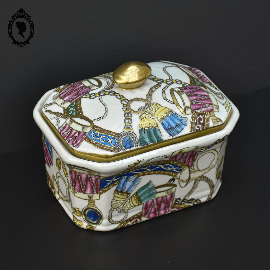 Rare terrine porcelaine passementerie tambour corne de chasse asiatique ancienne ART D’ASIE