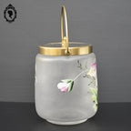 Sceau pot à biscuits verre mat fleur émaillée rose jaune vert ancien art nouveau