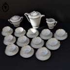 Service 12 tasses à café pots cafetière sucrier porcelaine fine UC Limoges blanc doré