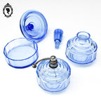 Service 3 garnitures de toilette bonbonnière flacon cristal bleu ancien Art déco