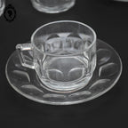 Service 8 tasses et sous tasses à café Arcopal France verre blanc transparent vintage