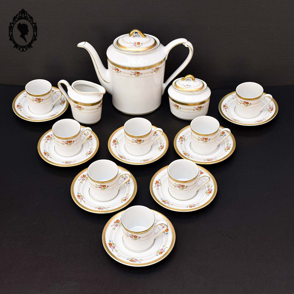 Service à café 8 tasses cafetière pots W Winterling Kirchenlamitz Germany Bavaria fleuri or vintage ancien