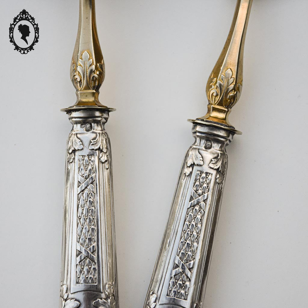 Service de couverts à fraise argent fourré vermeil doré ancien