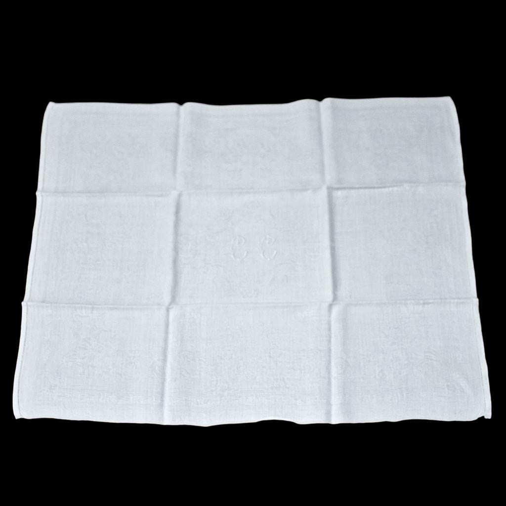 Service nappe et 12 serviettes de table anciennes damassées blanches monogramme CC