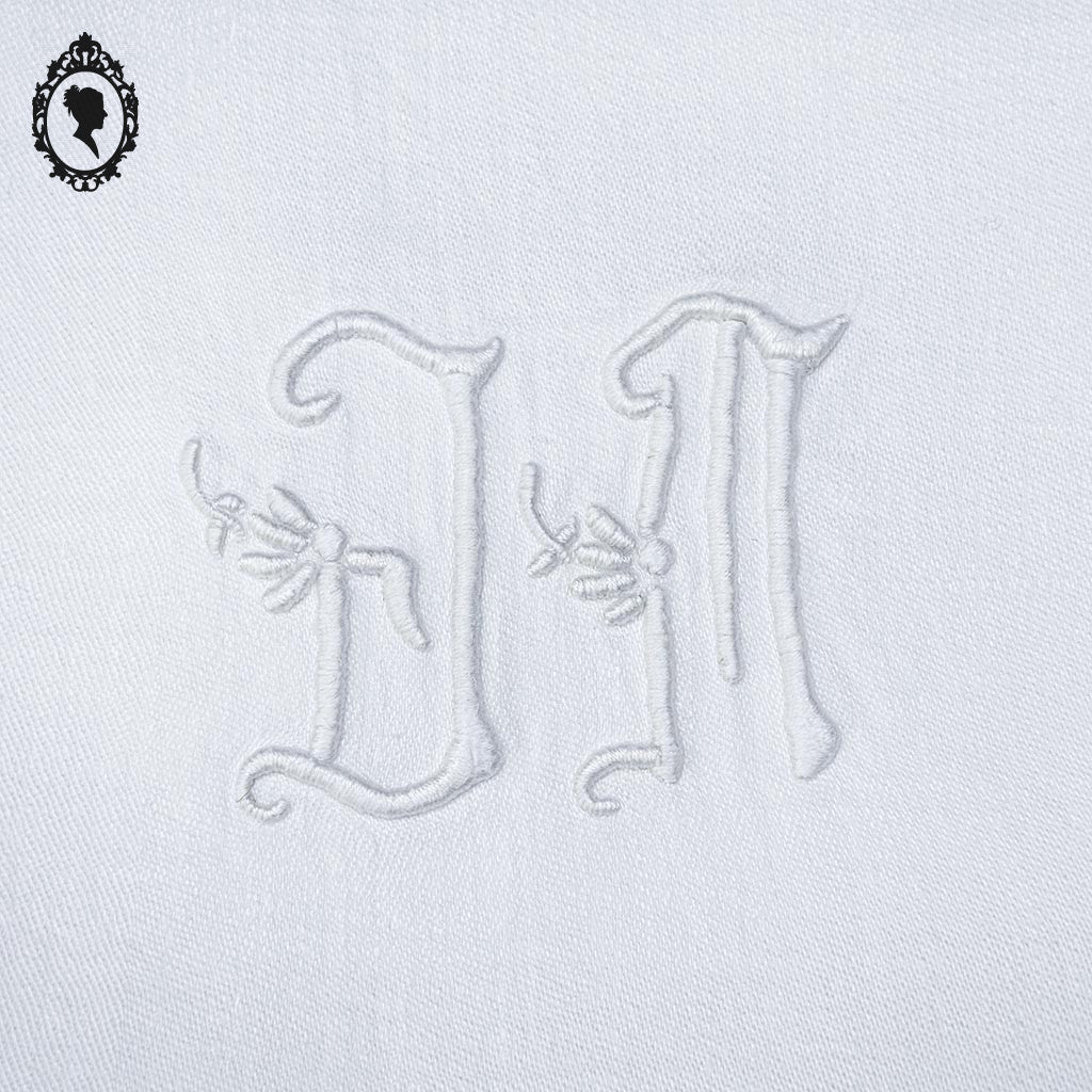 Service nappe et 12 serviettes de table anciennes damassées blanches monogramme JM ou WC