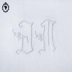 Service nappe et 12 serviettes de table anciennes damassées blanches monogramme JM ou WC