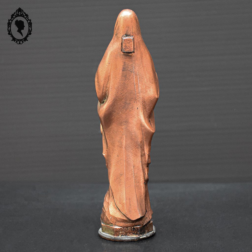 Statue Vierge Marie en métal orange objet religieux ancien vintage H 15 cm