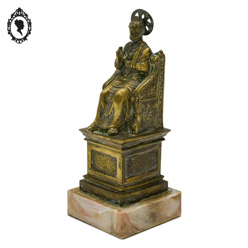 Statuette figurine ancienne religieuse St Pierre en laiton H 16 cm ancien vintage