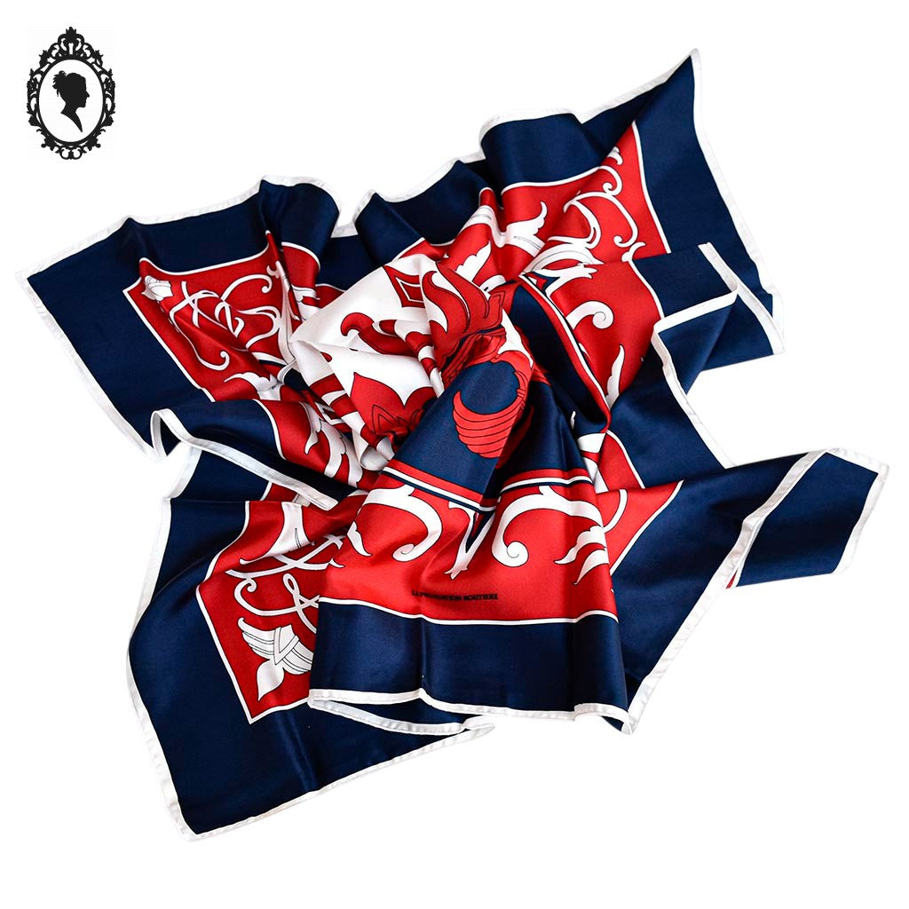 Superbe foulard soie collection La Prévention Routière rare bleu blanc rouge vintage
