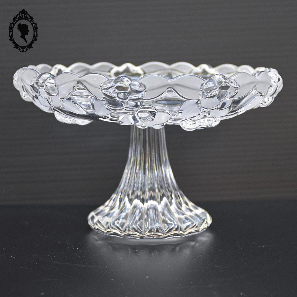 Superbe petit compotier coupelle coupe serviteur plat sur pied en verre moulé vintage