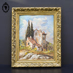 Tableau peinture à l’huile paysage mas Provence signé Guerard sur isorel vintage