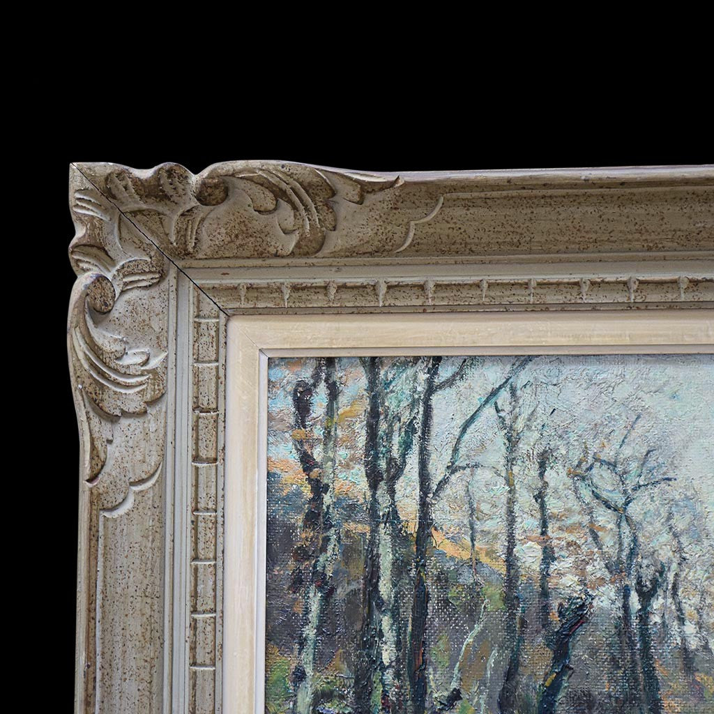 Tableau peinture à l’huile paysage signé Roger Serpantié sur isorel vintage