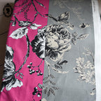 Tissu coupon ameublement coton fleuri gris noir rose Yin Yang Paris 325 x 285 cm