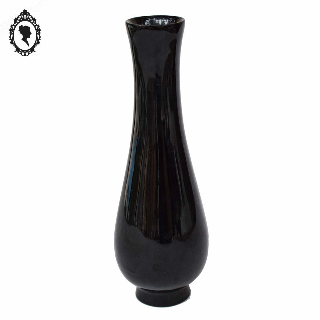 Vase oriental en bois noir laqué fleur cerisier en nacre