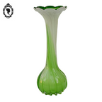 Vase soliflore forme fleur vert blanc verre style Murano