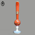 Vase soliflore sur pied anse opaline verre opalescent blanc et orange