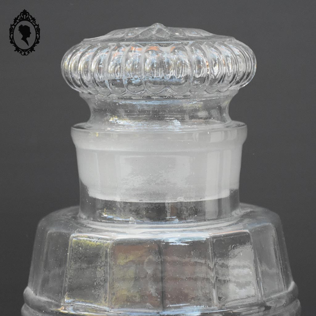 Pot en verre soufflé flacon Apothicaire pharmacie couvercle forme tonneau ancien