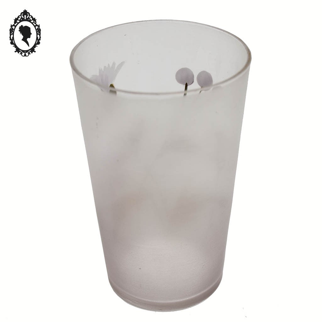 Très joli verre de collection violet parme décor fleuri émaillé ancien